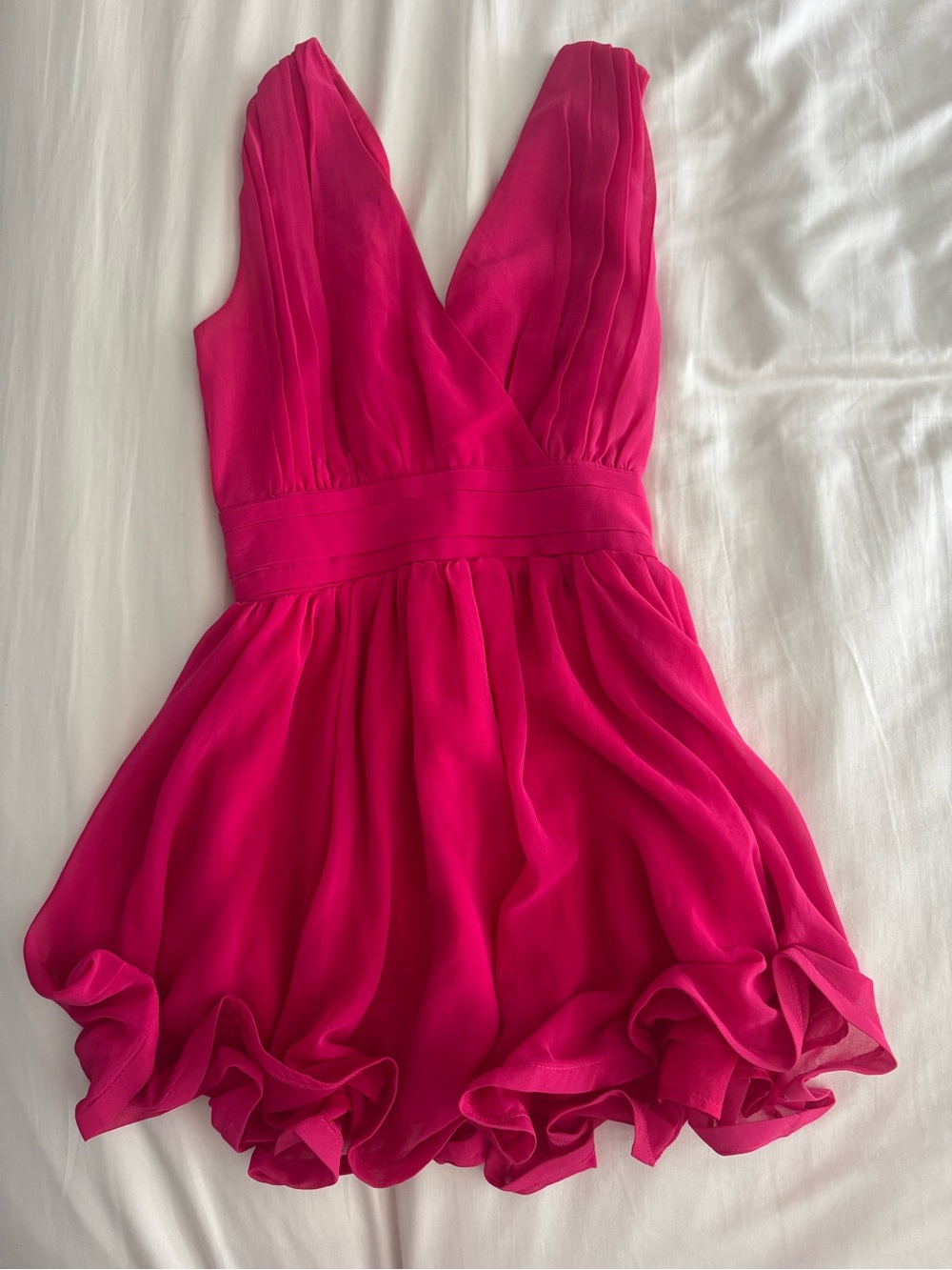 Double Zero Fuchsia Chiffon V-Neck Mini Dress NWOT